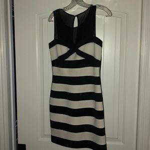 New Guess Bodycon Black and White Striped Dress